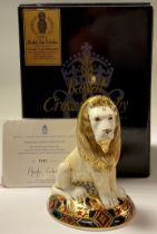 A Royal Crown Derby paperweight, Heraldic Lion, limited edition 1,641/2,000, gold stopper,
