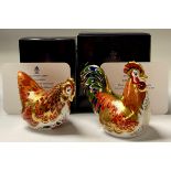 A pair of Royal Crown Derby paperweights, Bantam Cockerel and Bantam Hen, limited edition pre-