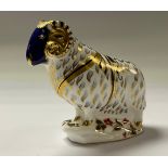 A Royal Crown Derby paperweight, Ram, gold stopper, 14cm, printed marks