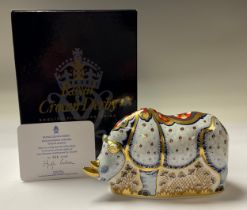 A Royal Crown Derby paperweight, Endangered Species White Rhino, Sinclairs exclusive, limited
