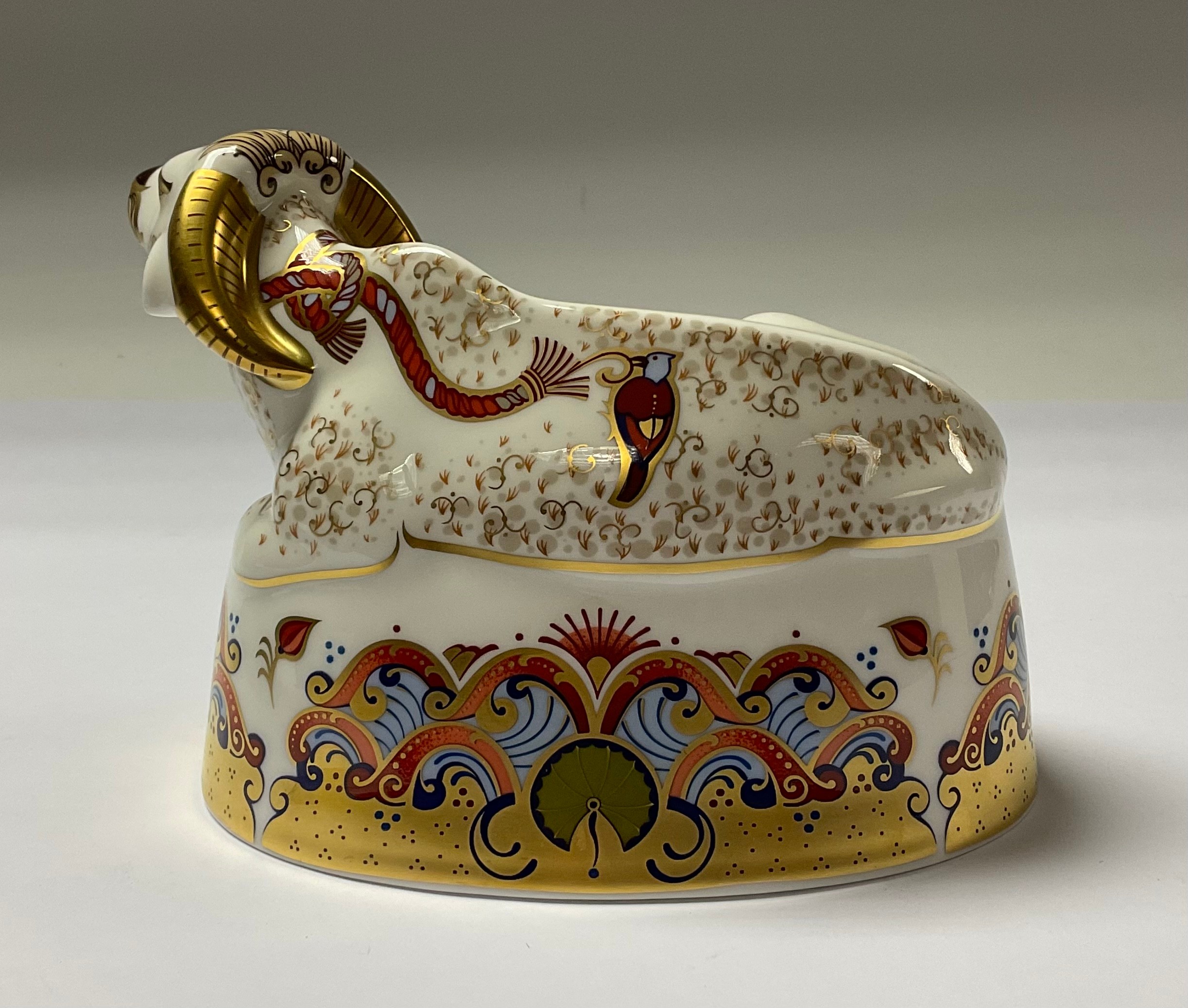 A Royal Crown Derby paperweight, Water Buffalo, gold stopper, 17cm long, printed mark, - Image 3 of 3