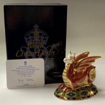 A Royal Crown Derby paperweight, Heraldic Beasts The Wessex Wyvern, limited edition 48/2,000, gold
