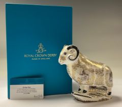 A Royal Crown Derby paperweight, Heritage Ram, A True Celebration of Derbyshire, limited edition,