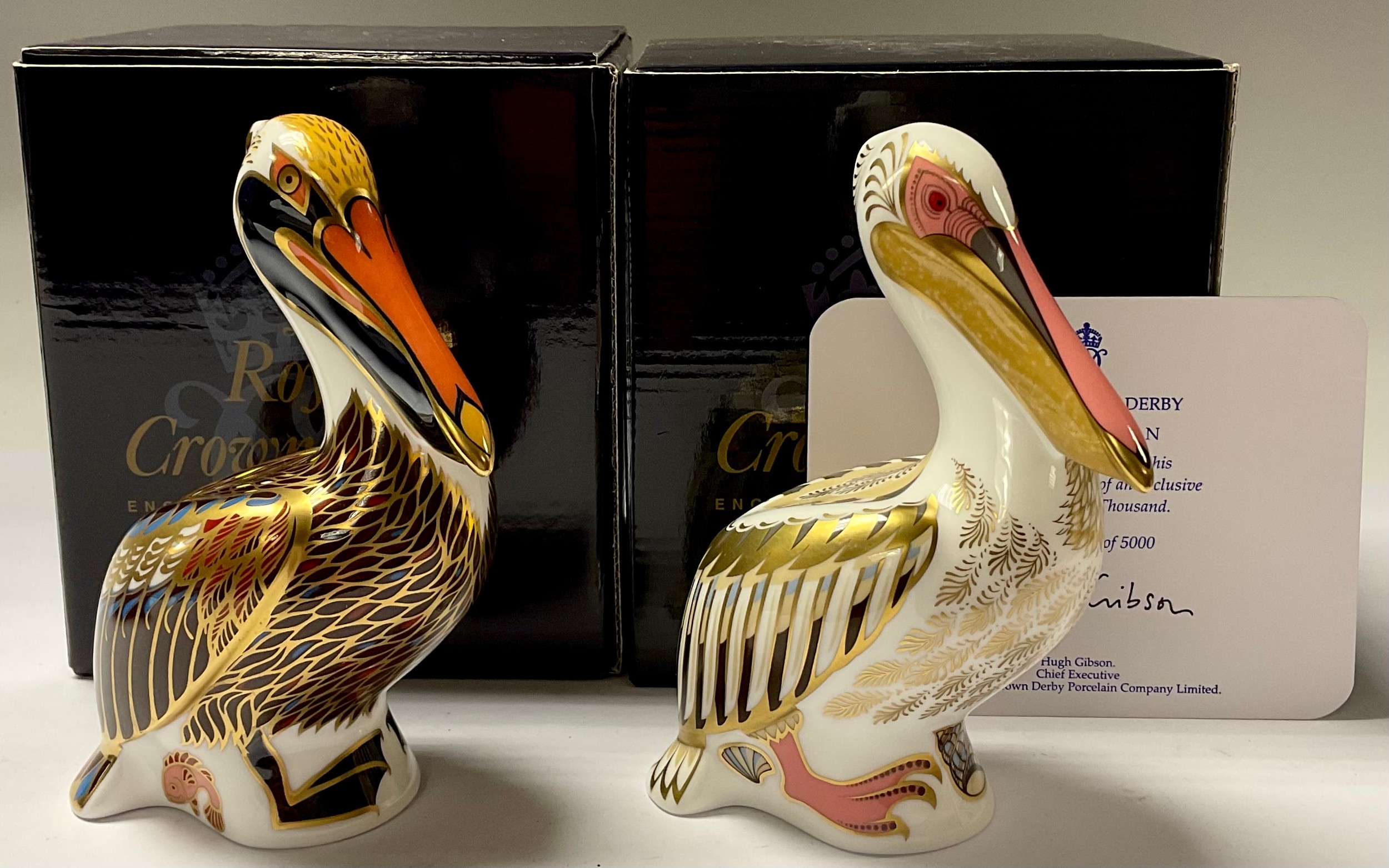 A Royal Crown Derby paperweight, White pelican, limited edition 1,232/5,000, gold stopper, 12cm,