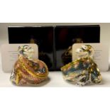 A pair of Royal Crown Derby paperweights, The Dragon of Good Fortune and The Dragon of Happiness,