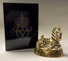 A Royal Crown Derby paperweight, Zebra, gold stopper, 14cm, boxed