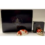 A Royal Crown Derby paperweight, Seven Spot Ladybird, gold stopper, boxed; another, Puppy, members