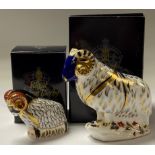 A Royal Crown Derby paperweight, Derby Ram, Visitor's Centre exclusive, gold stopper, 7.5cm, printed