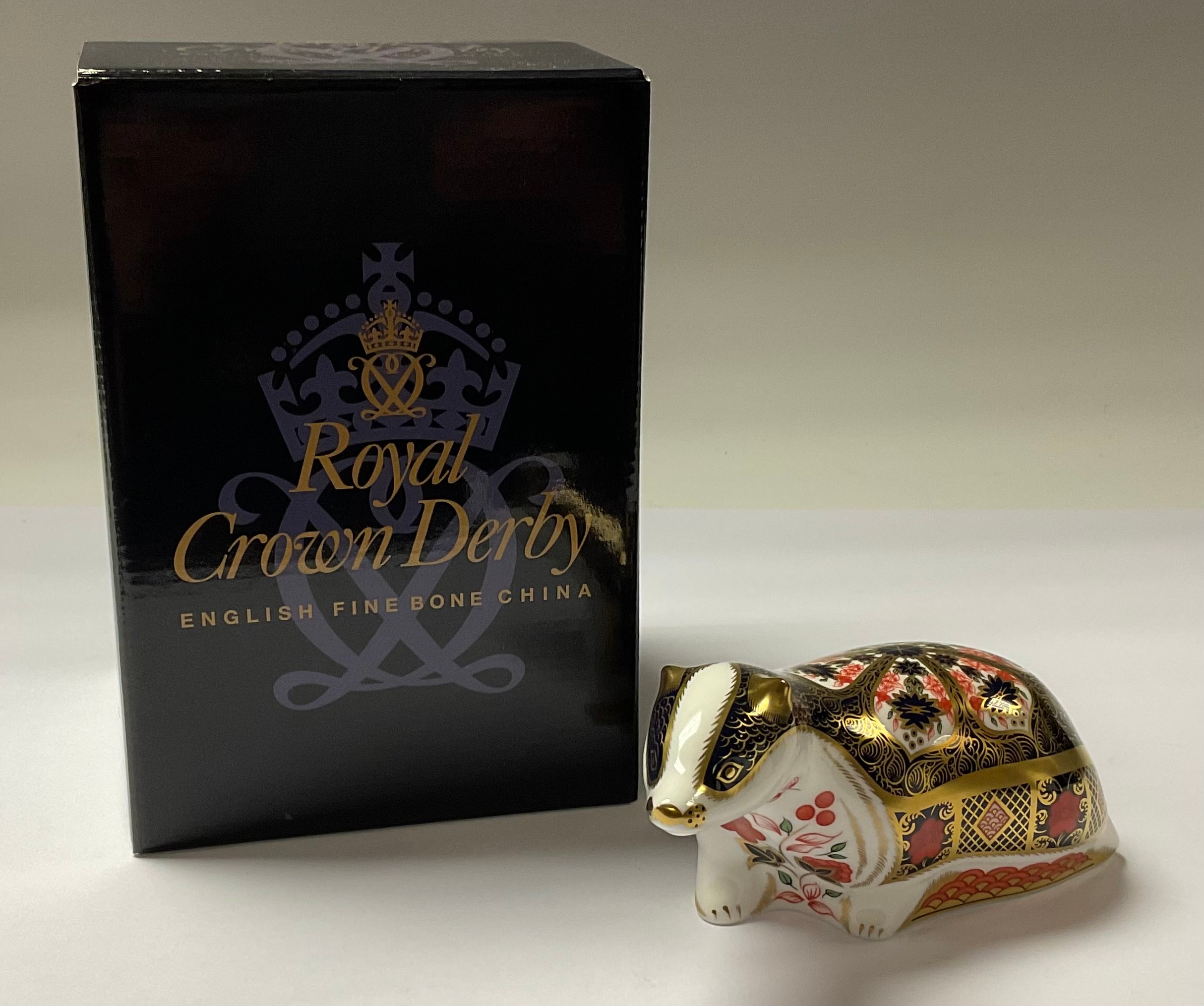 A Royal Crown Derby paperweight, Old Imari Badger, exclusive to Peter Jones of Wakefield, a pre-