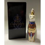 A Royal Crown Derby model, Royal Cats Egyptian, 22cm, printed mark in red, boxed