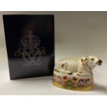 A Royal Crown Derby paperweight, Water Buffalo, gold stopper, 17cm long, printed mark,