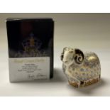 A Royal Crown Derby paperweight, Premier Ram, Visitor Centre exclusive, limited edition 128/450,