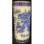 A reproduction Chinese style blue and white transfer printed stick stand, 46cm, late 20th century