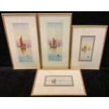 C. H. Martin, Sailing Boats, a pair, signed, watercolours, 36cm x 13cm; another pair, smaller (4)