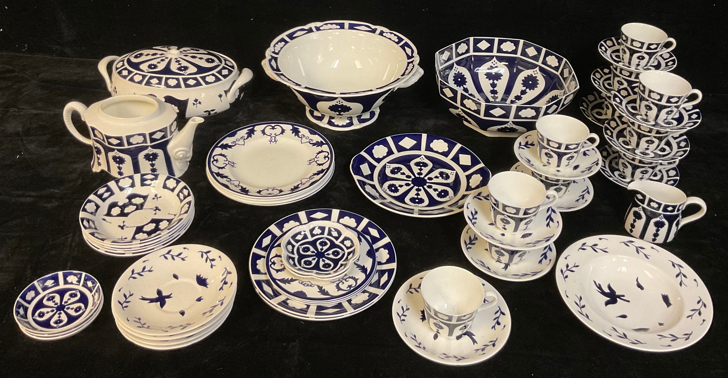 A quantity of Royal Crown Derby unfinished blue and white, including plates, cups, saucers,