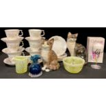 A Royal Albert Hawthorn pattern tea set for six; a Caithness candlestick, boxed; two model cats; a