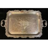 A large Victorian EP on copper two handled tray, c.1870