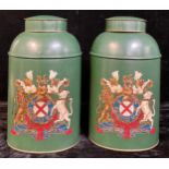 A pair of reproduction 19th century style toleware shop display tea canisters, each 44cm high