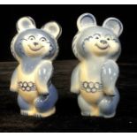 A pair of Lomonosov souvenir Moscow Olympic Games 1980 Misha bears, painted in blue and white, 11.