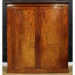 A substantial 19th century mahogany combination linen press wardrobe, outswept cornice above a