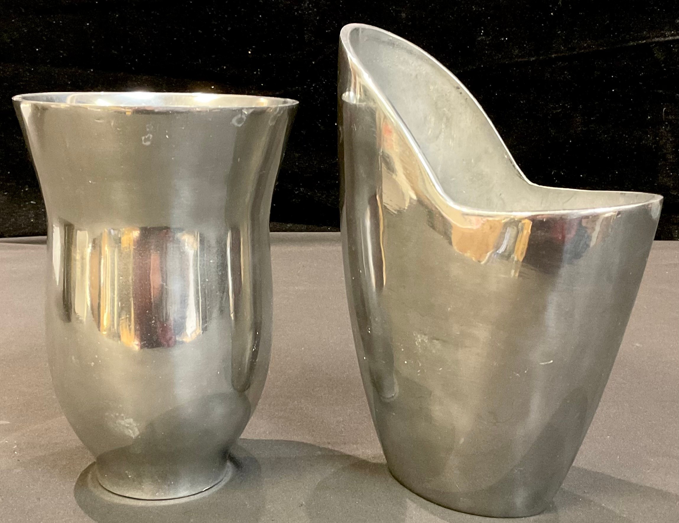 Scandinavian Design - an Anna Efverlund asymmetrical aluminium vase, 20cm high; another similar (2)