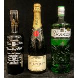 A bottle of Moet & Chandon Champagne, 75cl; a bottle of Gordon's London Dry Gin, 1L; a bottle of