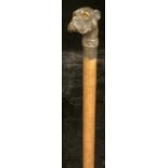 A novelty walking stick, the pommel cast as the head of a bulldog, glass eyes, 95cm long