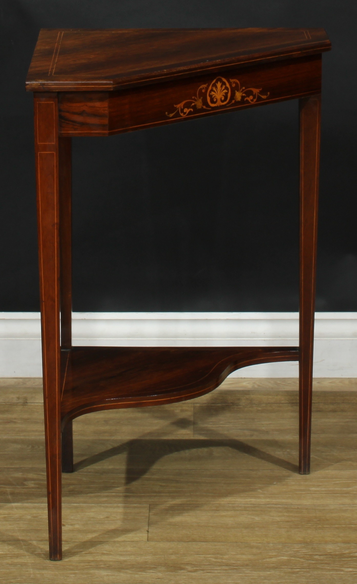 An Edwardian rosewood and marquetry corner table, 73cm high, 64.5cm wide, 41cm deep - Image 2 of 2