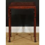 A Chinese hardwood and wire inlaid occasional table, rectangular top decorated with galloping