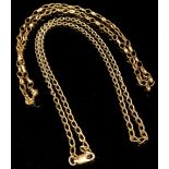 A 9ct gold belcher necklace chain; another 9ct gold curb link necklace chain, 10.4g (2)