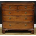 A 19th century mahogany chest, of two short and three long graduated cockbeaded drawers, later