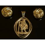 A 9ct gold St. Christopher pendant, marked 375; a pair of 9ct gold clip earrings, marked 375, 4.5g