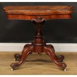 A Victorian walnut card table, 74cm high, 89cm wide, 45cm deep