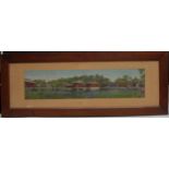 A Chinese Tuchin Sheng woven silk picture, Inner View of the Summer Palace, 17.5cm x 73.5cm, oak