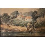 G Turner Horse and Cart Fording a River signed, watercolour, 13cm x 21cm