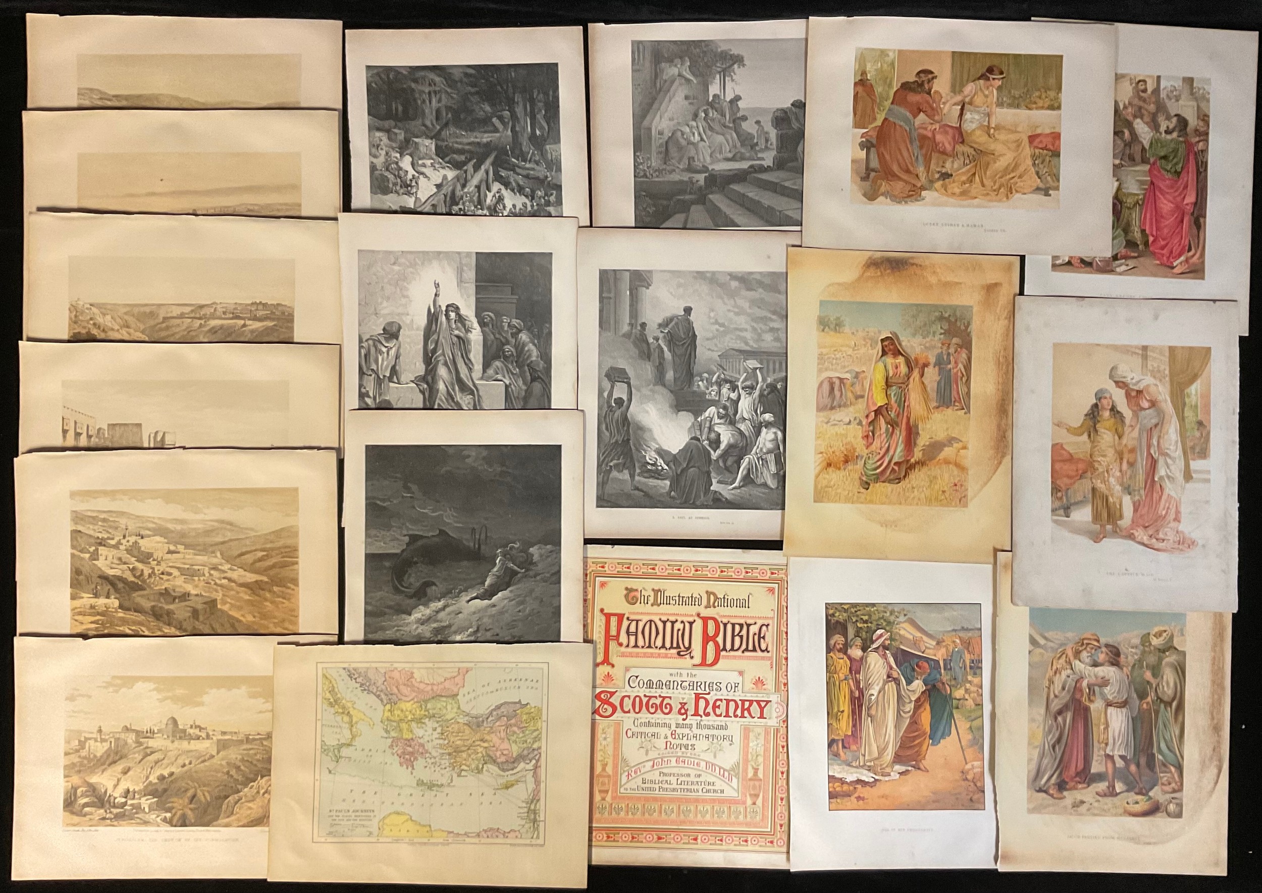 A collection of hand coloured, 19th century Bible illustrations. From The Illustrated Family