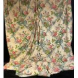 Textiles - a large pair of glazed chintz interlined curtains, possibly Colefax & Fowler, 300cm