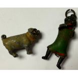 A miniature cold painted model, of a pug; another, figure (2)