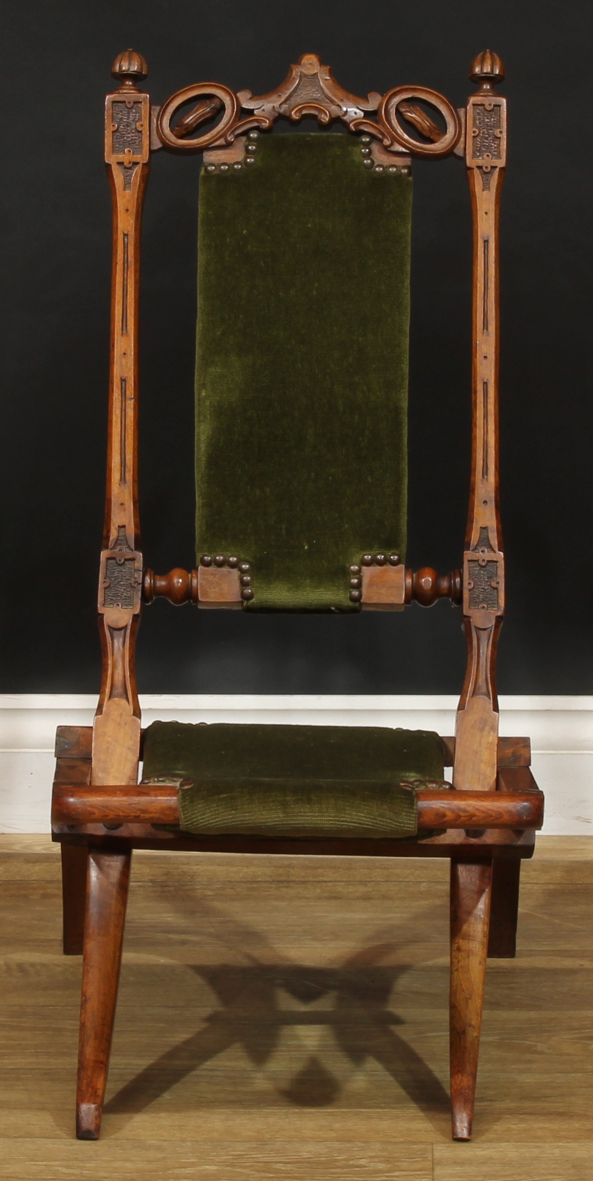 A Victorian walnut and beech folding chair, 74cm high, 36cm wide, the seat 22.5cm wide and 32cm deep - Image 2 of 3