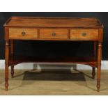 A 19th century mahogany side table, rectangular top with shallow three-quarter gallery above three