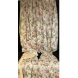 Textiles - a large pair of Sanderson Sorilla floral pattern pinch pleat curtains, 215cm drop x 252cm