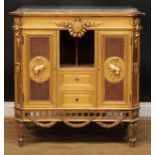 A mid-20th century Louis XVI style giltwood side cabinet, marble top, 98cm high, 94cm wide, 51.5cm