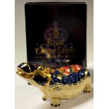 A Royal Crown Derby paperweight, Hippopotamus, gold stopper, boxed