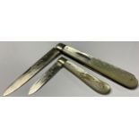 A Victorian silver and mother of pearl folding pocket fruit knife, Sheffield 1882; another penknife,