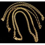 A 9ct gold fancy link necklace chain, two other 9ct gold necklace chains, 12g (3)