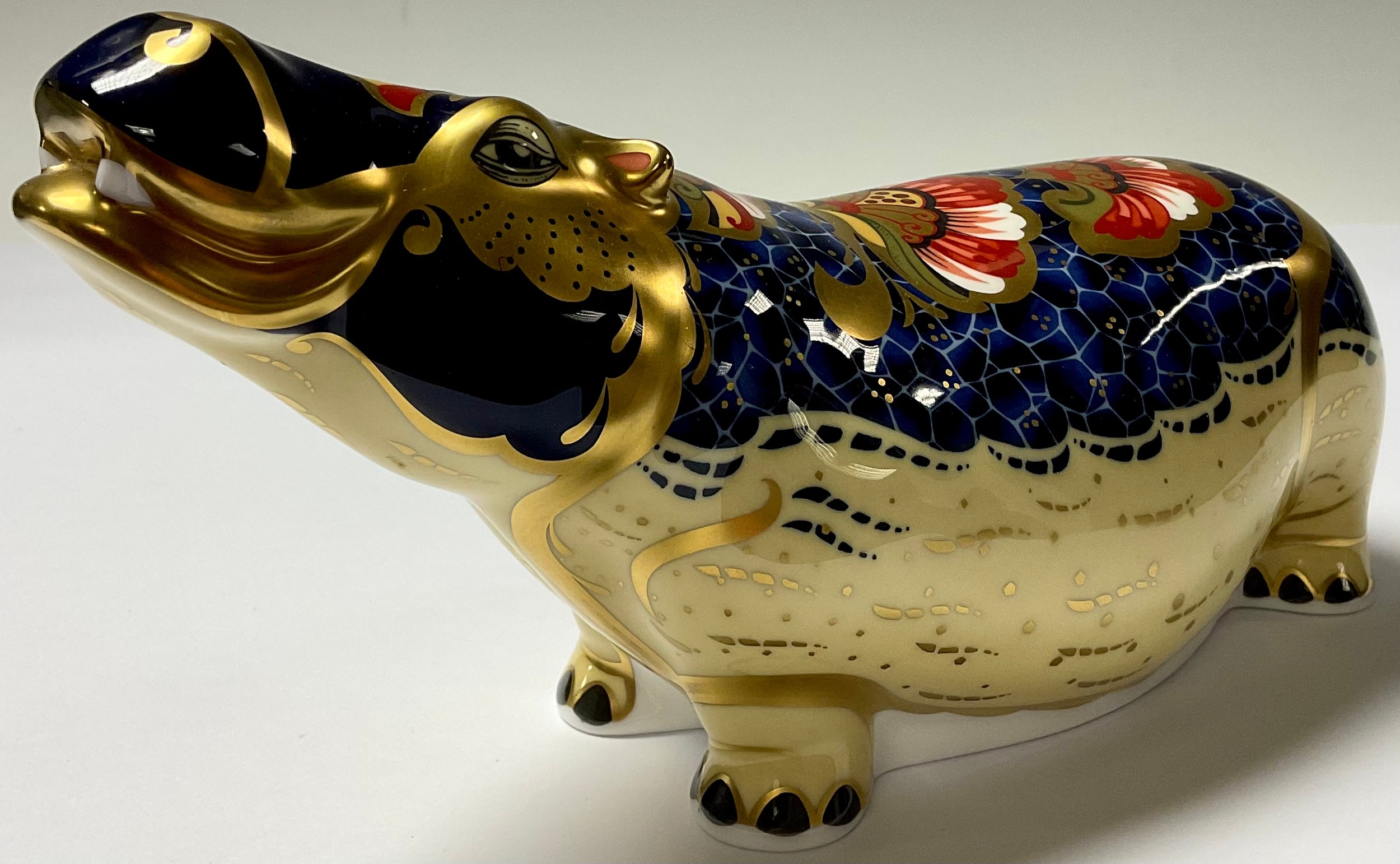 A Royal Crown Derby paperweight, Hippopotamus, gold stopper, boxed - Image 2 of 2