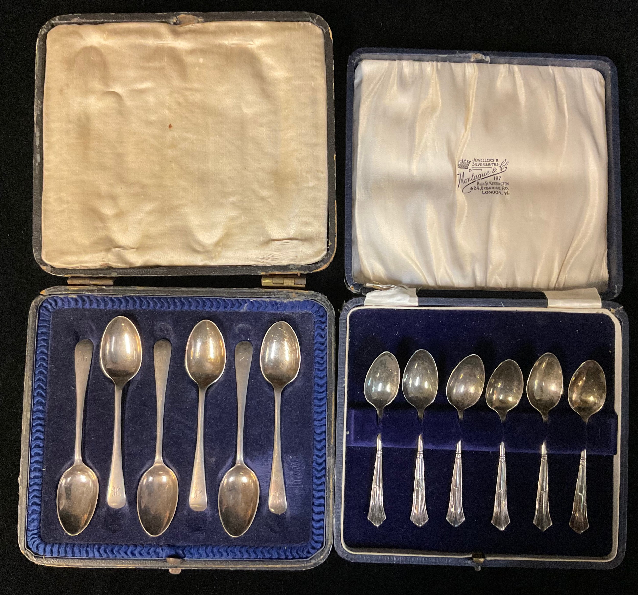 A set of six silver teaspoons, Sheffield 1944, associated case; another set, Birmingham 1944 (2)