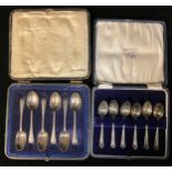 A set of six silver teaspoons, Sheffield 1944, associated case; another set, Birmingham 1944 (2)