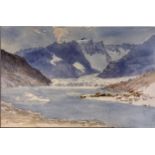 F Cotano Mountainous Scene with Glacier signed, watercolour, 15.5cm x 24cm