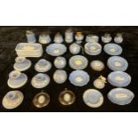 A quantity of Wedgwood Jasperware, including trinket dishes, lighters, candlesticks, pomanders,